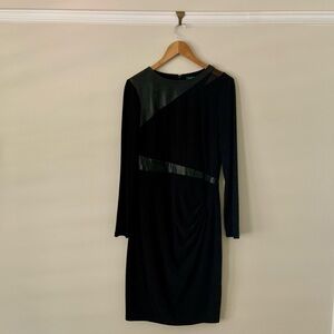 Ralph Lauren Black Dress with Faux Leather and Peekaboo Panels, Size 10